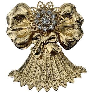 Vintage Jane Glass Crystal Gold Tone Flower Angel Brooch Pin Signed